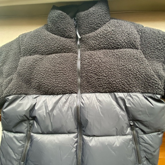 Short Black Sherpa Puffer Jacket Coat Large TALL - Picture 5 of 9